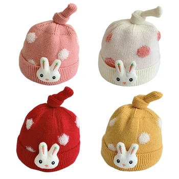Милая детская шапочка с кроликом, уютная эластичная шапочка ручной работы с узлом, удобные головные уборы однотонного цвета для новорожденных от 6 м до 1 т