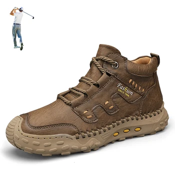 Большие размеры 38-46, мужские ботинки для гольфа, кожаные мужские ботинки для гольфа с высокими щиколотками, сохраняющие тепло, мужские ботинки для прогулок на открытом воздухе, Термоботинки