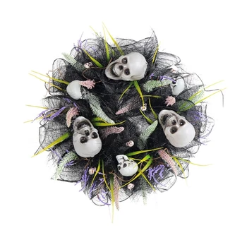 Жуткий венок на Хэллоуин, Серое и черное Искусственное растение, Готический дверной венок