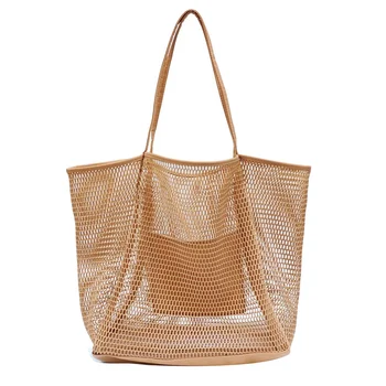 Переносная сетчатая сумка, детские сумки для хранения, пляжная сумка для плавания, для полотенец, женская косметичка для макияжа коричневого цвета
