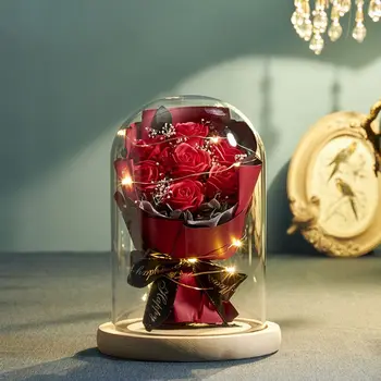 2022 Светодиодная Заколдованная Галактика Роза Вечный 24-каратный цветок из золотой фольги со сказочными гирляндами в куполе для рождественского подарка на День Святого Валентина