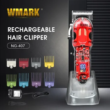 WMARK NG-407 Триммер Для Волос Прозрачного Типа с Зарядной Подставкой Профессиональный Перезаряжаемый Шнур Для Стрижки Волос и Беспроводные Машинки для Стрижки Волос для Мужчин