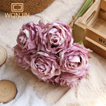 НОВЫЕ 7 головок/лот Ретро Букет роз Шелковый цветок для украшения домашнего стола Искусственные цветы Свадебные цветы Весенне-осенний декор