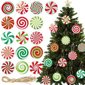 16ШТ Рождественская елка, украшение из конфет, Круглые подвески из конфетной бумаги, украшения из бечевки, Подвешивание Рождественской елки, Сувениры для Рождественской вечеринки
