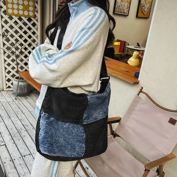 Зимняя ретро-сумка через плечо в ленивом стиле, большая вместительная сумка на одно плечо, персонализированная Простая Универсальная женская джинсовая сумка