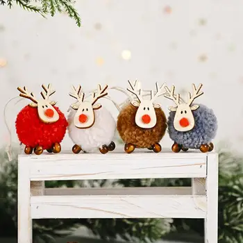 Украшения с оленями для Рождественской елки Мягкая плюшевая кукла с оленьими рогами Рождественский кулон Деревянные украшения с животными Рождественский декор с оленями