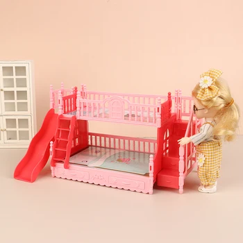 Кукольный домик Мини-принцесса Двухъярусная кровать С горкой, Имитирующая кукольный Домик, Мебельные Аксессуары, Украшение спальни в кукольном домике