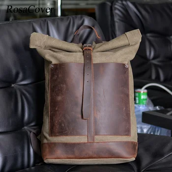 Винтажный холщовый Кожаный рюкзак для отдыха большой емкости, носимая Расширяемая спортивная сумка для альпинизма, Уличная дорожная сумка Mochilas