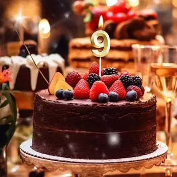 Свеча на день рождения с цифрами 0-9 Золотые Цифровые свечи на день рождения Украшение торта на день рождения Топпер для торта Праздничная Выпечка Десертная Свеча