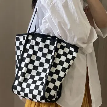 Женская холщовая сумка через плечо в сетку в полоску под зебру Ins, модные покупки, путешествия, студенты, элегантный дизайн, портативная Черно-белая модель