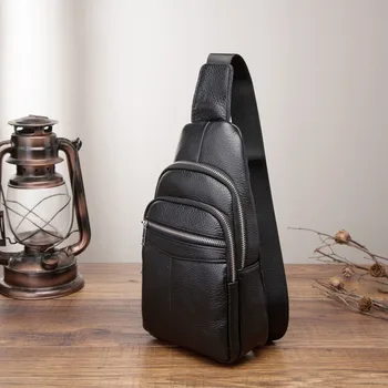 Мужская повседневная модная сумка для путешествий из натуральной кожи, треугольная сумка на грудь, черный дизайн, 8-дюймовый планшет, сумка на одно плечо, рюкзак для мужчин 166 г.