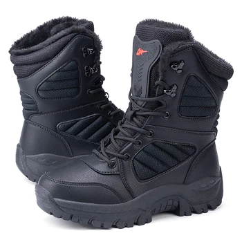 Модные армейские ботинки Армейские ботинки Классические черные кроссовки на платформе Зимние мужские ботинки Большие размеры Плюшевые Теплые зимние ботинки на открытом воздухе