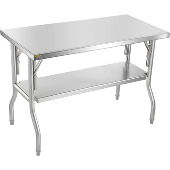 Коммерческий рабочий стол, рабочее место 48 x 24 дюймов, складной коммерческий стол для приготовления пищи, серебристый кухонный остров из нержавеющей стали