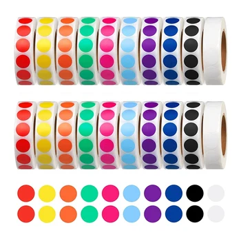 20000 Штук 1/2-дюймовых круглых цветных точечных этикеток, рулонная наклейка для организации инвентаря, сортировки файлов, 10 цветов