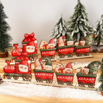 Новый Год 2024 Подарок Рождественские Украшения Деревянный Поезд Игрушка Рождественский Кулон Рождественские Украшения для Дома Navidad 2023 Рождественский Декор