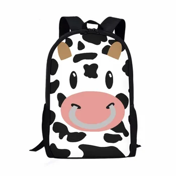Школьная сумка с рисунком молочной коровы, студенческий рюкзак с мультяшными животными, повседневная детская сумка для книг большой емкости для мальчиков и девочек