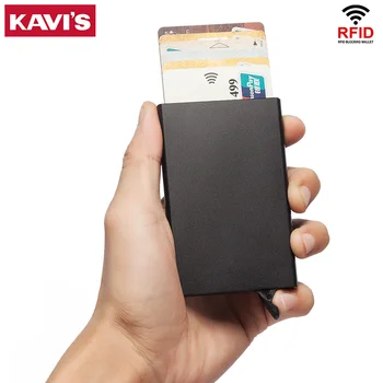 RFID-блокировка Защищает держатель кредитной карты, автоматический чехол для всплывающих карт, алюминиевая металлическая крышка для карт