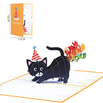 1шт Поздравительная открытка Конверт Всплывающий Стерео 5x7 дюймов Конверт Открытка 3D Черный кот Поздравительные открытки для подарков родственникам, коллегам