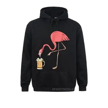 Классические мужские толстовки Flamingo Drinking Beer, Забавные розовые толстовки Flamingo с теплым принтом, Зимние осенние капюшоны с длинным рукавом