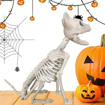 Поза скелета кошки на Хэллоуин, реквизит для скелета, Скелет кошки Реалистичного размера, принадлежности для вечеринки на Хэллоуин, декор для вечеринок в помещении и саду