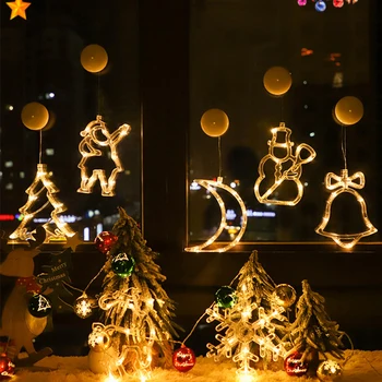 1ШТ Рождественская Светодиодная Присоска Рождественский Орнамент Санта-Клаус Звездные Огни Строка Праздничная Вечеринка Окно Кулон Noel Natal Home Decor