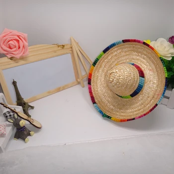 Подарок на день рождения, экологичная прочная игрушка в мексиканском стиле, настольный аксессуар для вечеринки, кепка для собак, мини-соломенные шляпы с красочными краями для дома