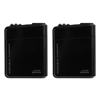 2X Черная батарея 4X AA, портативное зарядное устройство аварийного питания USB для мобильного телефона