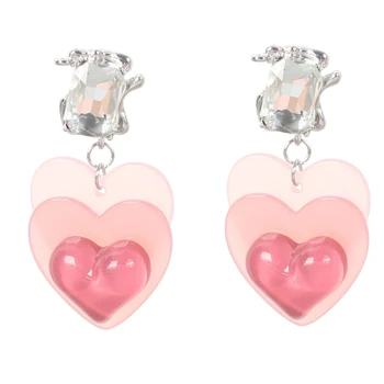 Милые розовые серьги-подвески в виде сердечек, Акриловые висячие серьги-крючки для ушей, модные серьги-подвески, украшения на День Святого Валентина, F19D