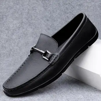 Мужская обувь 2023 года, Новый корейский стиль, мужская деловая Повседневная кожаная обувь, мужская британская шапочка без застежки из натуральной кожи, модная обувь