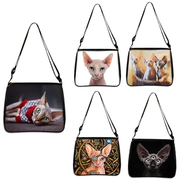 Сумка через плечо с принтом кошки-Сфинкса, женские сумки для отдыха, портативная холщовая сумка-мессенджер, женские сумки через плечо