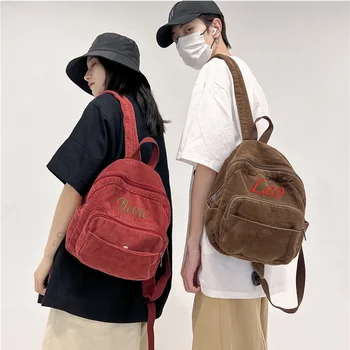 Рюкзак с индивидуальным названием для женщин, персонализированный вельветовый рюкзак для старшеклассников, простой маленький рюкзак в стиле ретро для женщин