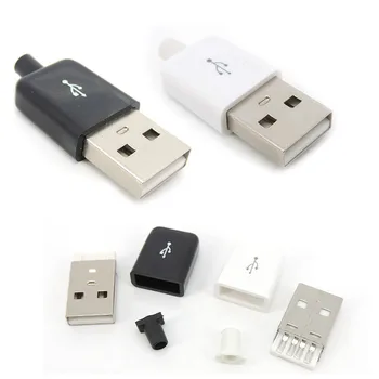 10шт USB Type A мужской 4-контактный штекерный разъем diy Розетка с черно-белой пластиковой крышкой USB 2.0 Type-A Наборы для пайки DIY o1