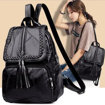 2021 Женский школьный рюкзак из искусственной кожи, классическая черная водонепроницаемая дорожная многофункциональная сумка через плечо