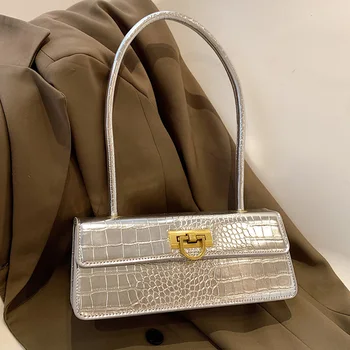 Сумка на одно плечо, кожаная сумка с клапаном с каменным узором, 2023, Новая дизайнерская сумка для женщин, ретро-сумки через плечо для подмышек, золото, серебро, голень