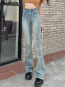 Летние Стильные женские расклешенные джинсовые брюки BGTEEVER с узкими карманами, винтажные женские длинные джинсовые брюки с высокой талией, обтягивающие