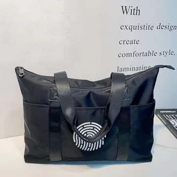 Женская повседневная сумка-тоут большой емкости из водонепроницаемой ткани Оксфорд, сумка через плечо из натуральной кожи, простые женские сумки для пригородных поездок