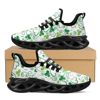 Летняя дышащая обувь на плоской подошве с 3D-принтом Shamrock, повседневная вулканизированная обувь на шнуровке, модные уличные кроссовки St Patricks Day.
