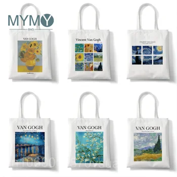 Сумка для покупок с рисунком Ван Гога, сумки через плечо, графическая сумка для покупок большой емкости без застежки, повседневная эко-сумка для девочек, холщовая сумка-тоут