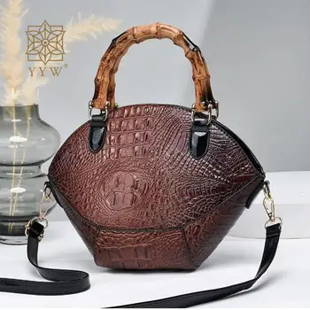 Роскошная брендовая дизайнерская кожаная сумка через плечо для женщин, винтажные сумки-тоут с крокодиловым принтом, регулируемый ремень, верхняя ручка, сумки-ведра
