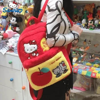 Женский Плюшевый рюкзак Sanrio Hello Kitty с мультяшным рисунком Y2k, Опрятный Женский красный рюкзак Kawaii, Корейский Милый рюкзак высокой красоты