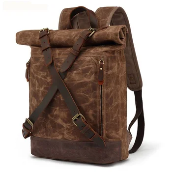 Водонепроницаемый рюкзак из вощеного холста, Мужской Кожаный женский рюкзак, дорожная сумка, большая школьная сумка для подростков, мужской рюкзак