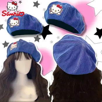 Новая Мода Y2K Sanrio Hello Kitty Джинсовый Берет Тыквенная Шляпа Уличная Женская Корейская Мультяшная Шапка S Женские Аксессуары Для Головных Уборов