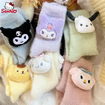 Kawaii Kuromi Cinnamoroll Sanrios Зимние Утепленные Плюшевые Носки Для Девочек My Melody Cartoon Doll Теплые Носки Детские Рождественские Подарки