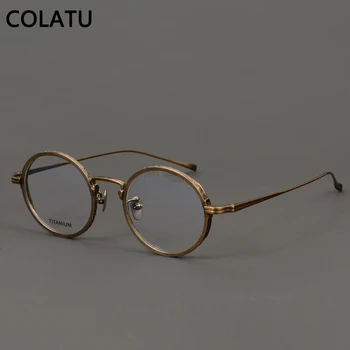 KJ50 круглая оправа для очков из чистого титана, мужские оптические очки для чтения при близорукости, женские круглые персонализированные очки ручной работы