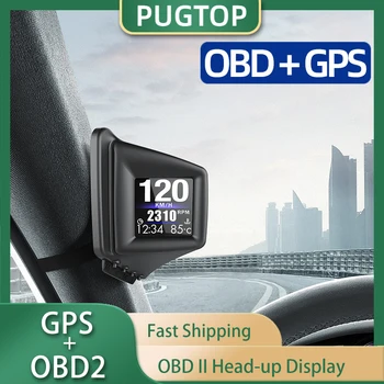 Двухсистемный головной дисплей HUD OBD2 + GPS, автомобильный тахометр HUD, давление турбонаддува, температура воды, GPS-спидометр для бензинового автомобиля