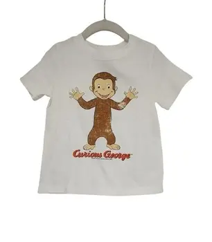 Новый малыш Happy Curious George Размер 18-24 месяцев Детская книжка PBS Белая футболка с длинными рукавами