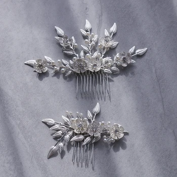 Свадебная расческа для волос из виноградной лозы серебристого цвета с листьями жемчуга, свадебные украшения, повязка на голову, женский головной убор ручной работы