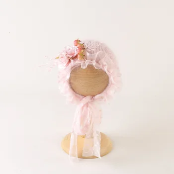 Старинные новорожденного вязаный мохеровый цветок капот ручной работы, вязание крючком новорожденного, девочка шляпа, для фотографии реквизит