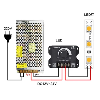 Светодиодный диммер постоянного тока 12 В 24 В, Регулятор напряжения 30A 360 Вт, Регулируемый Контроллер для светодиодной ленты, светодиодных диммеров