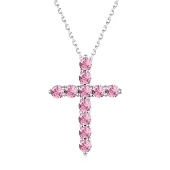 Подвески UMCHO из настоящего серебра 925 пробы, розовое ожерелье с циркониевым крестом и сердцем для женщин, подарки на День рождения, изысканные ювелирные изделия